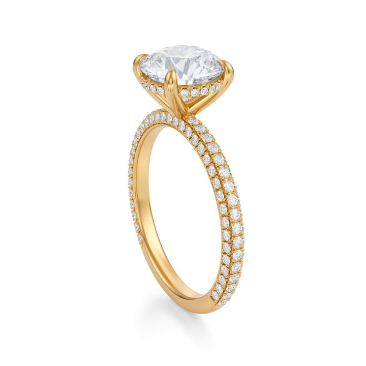 Round Hidden Halo With Trio Pave Ring