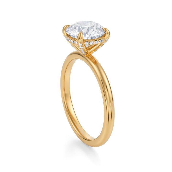 Round Solitaire Ring With Pave Basket