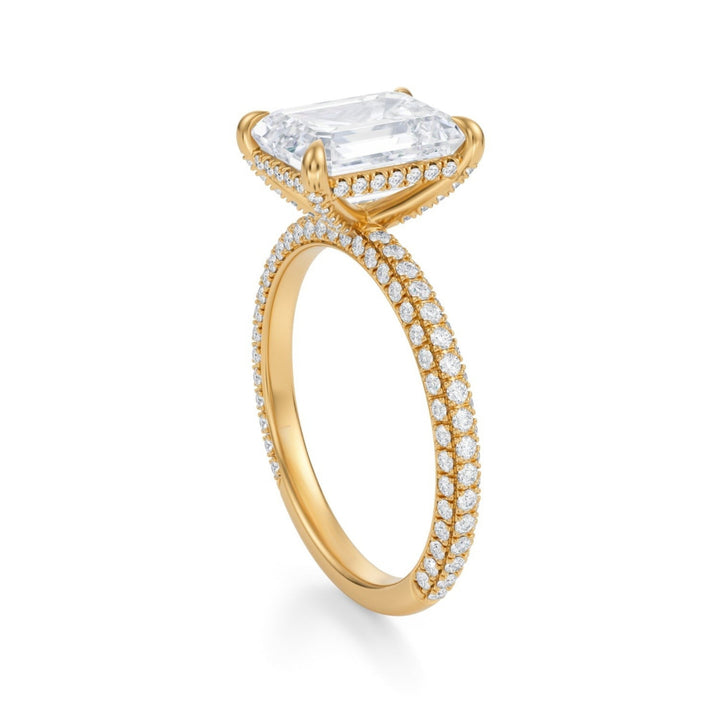 Emerald Pave Basket With Trio Pave Ring