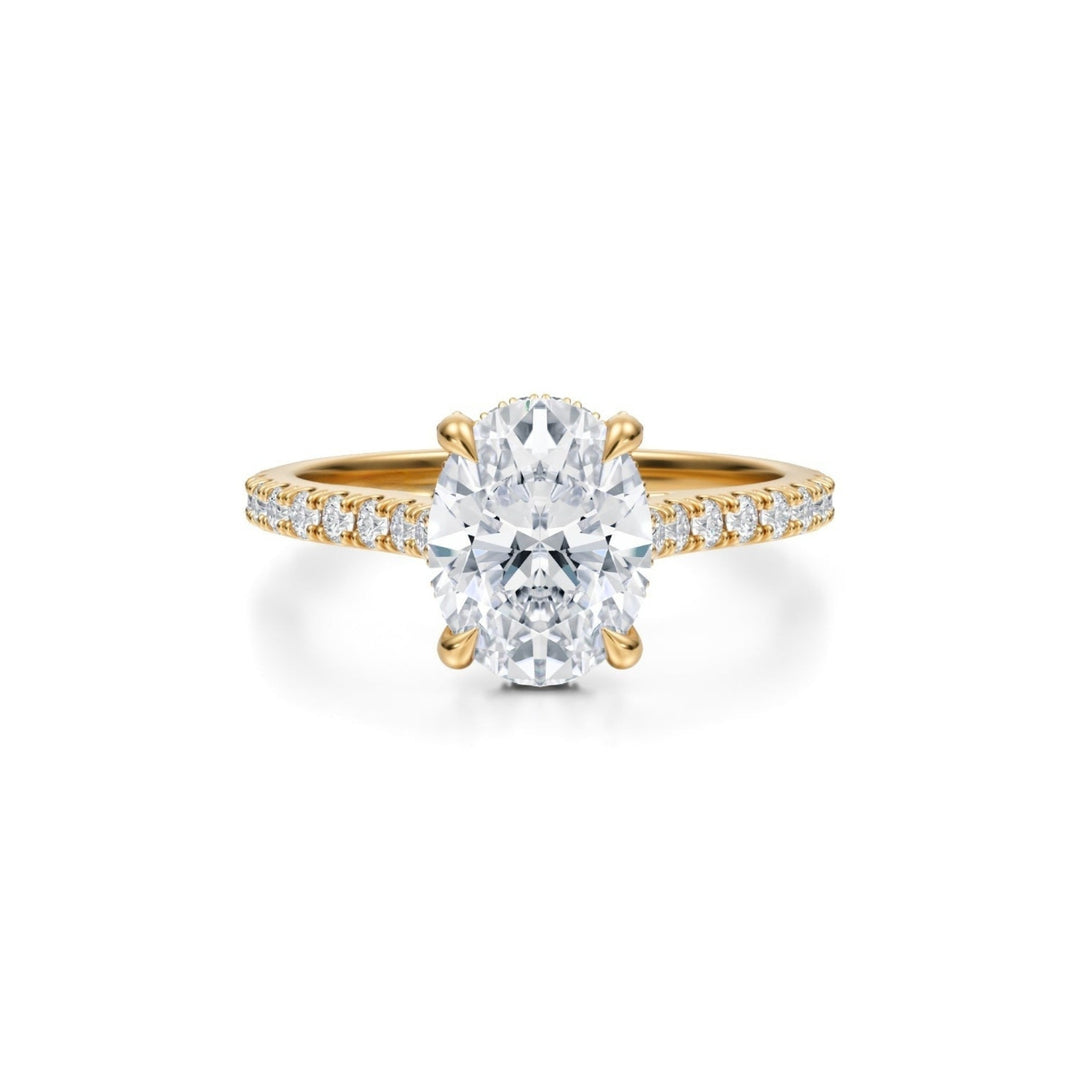 Oval Pave Cathedral Ring With Pave Basket