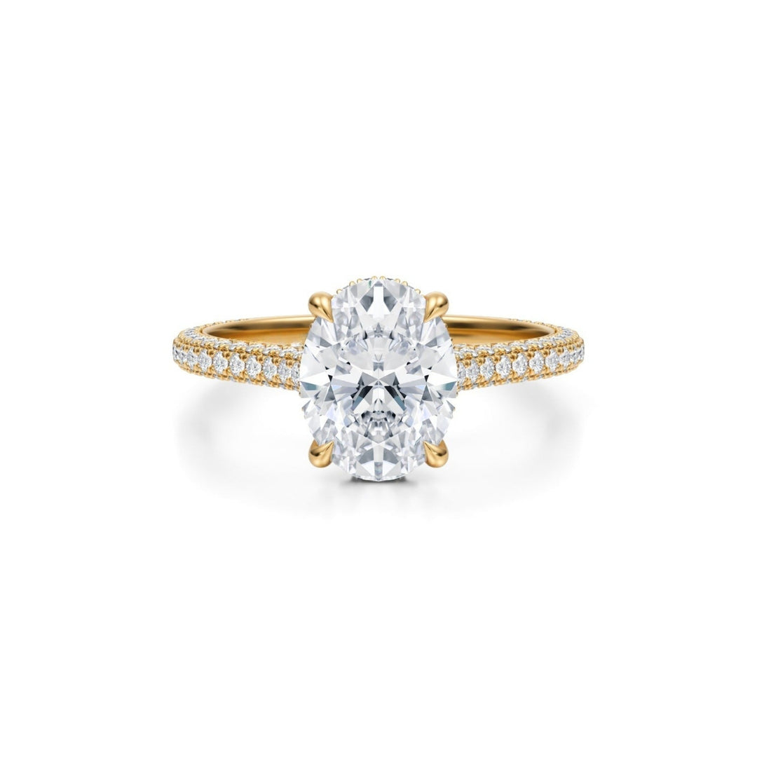 Oval Trio Pave Cathedral Ring With Pave Basket