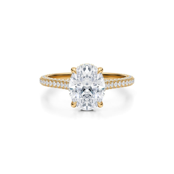 Oval Trio Pave Cathedral Ring With Pave Basket