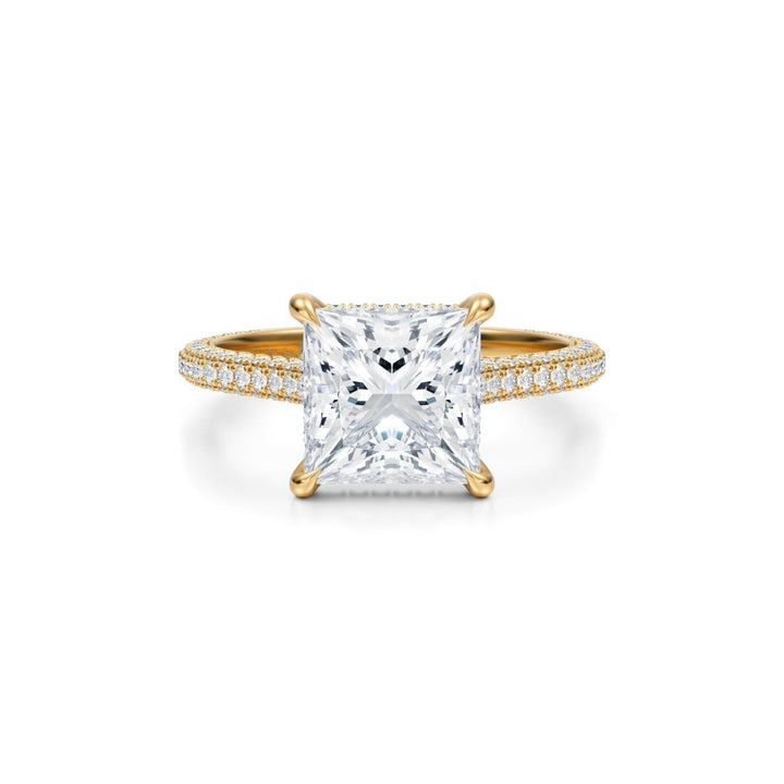 Princess Trio Pave Cathedral Ring With Pave Basket