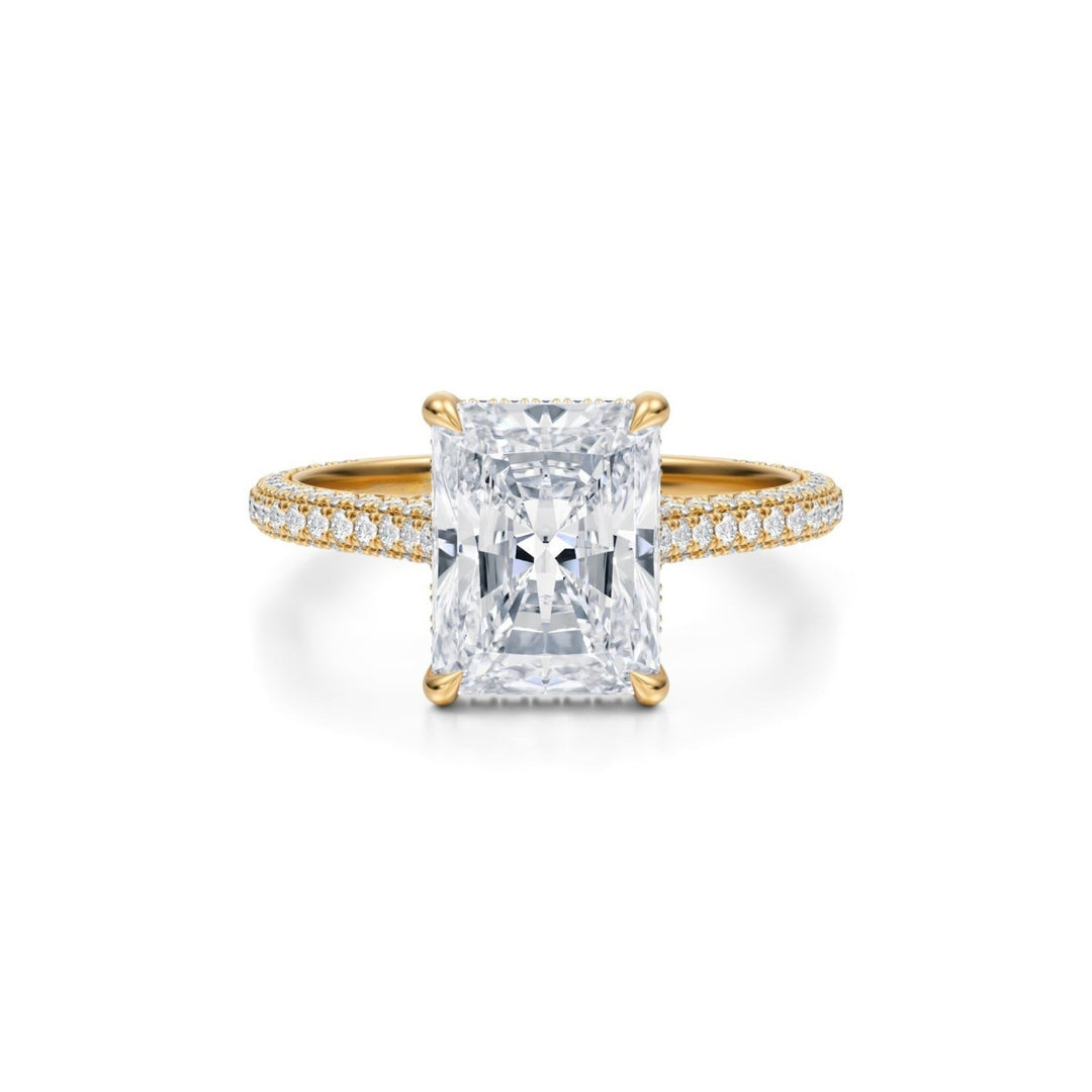 Radiant Trio Pave Cathedral Ring With Pave Basket