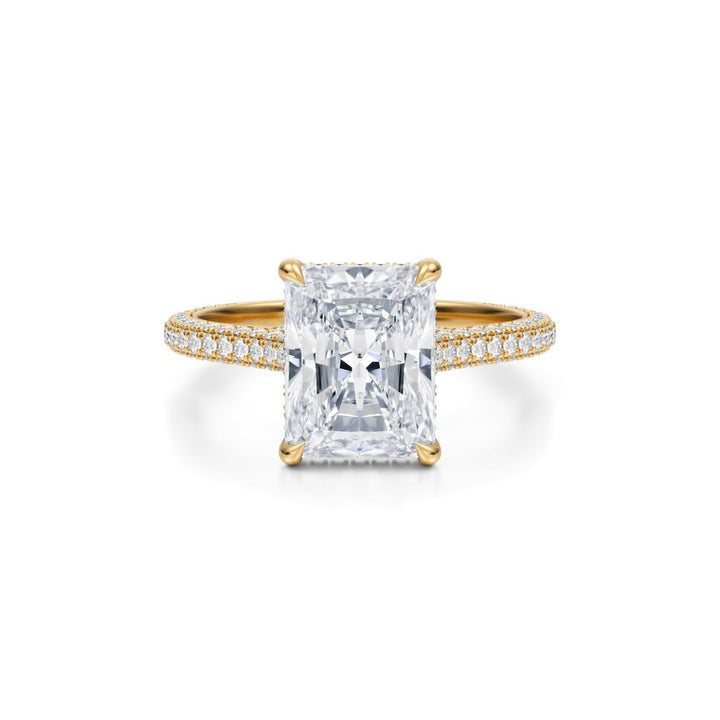 Radiant Trio Pave Cathedral Ring With Pave Basket