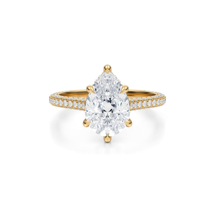 Pear Trio Pave Cathedral Ring With Low Pave Basket