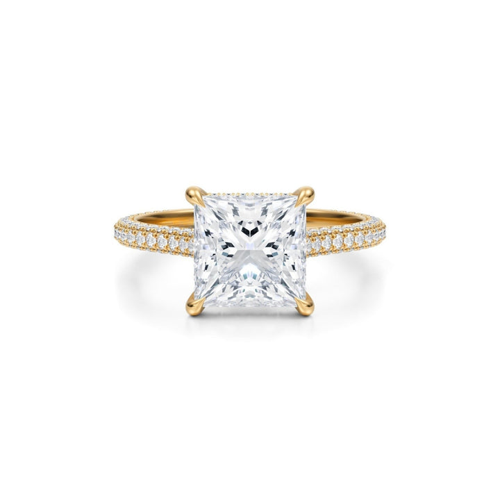 Princess Trio Pave Cathedral Ring With Low Pave Basket