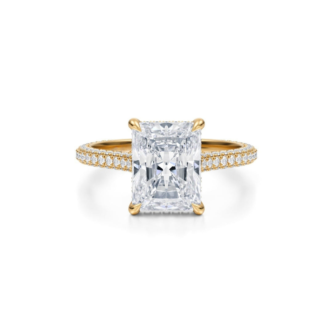 Radiant Trio Pave Cathedral Ring With Low Pave Basket