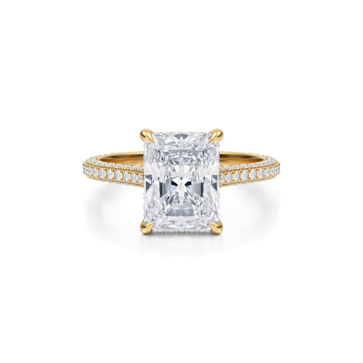 Radiant Trio Pave Cathedral Ring With Low Pave Basket