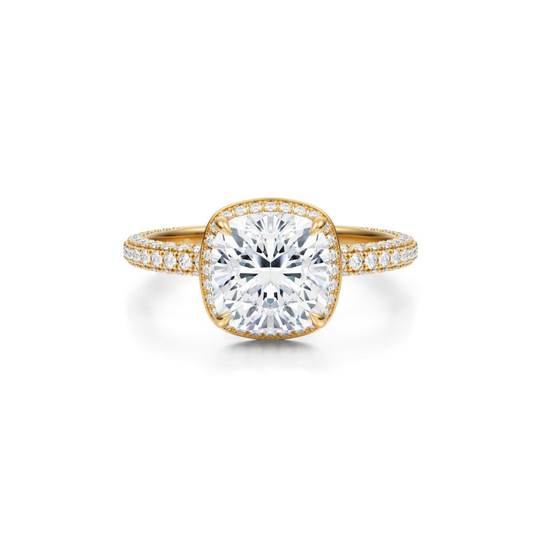 Cushion Knife Edge Halo With Trio Pave Ring