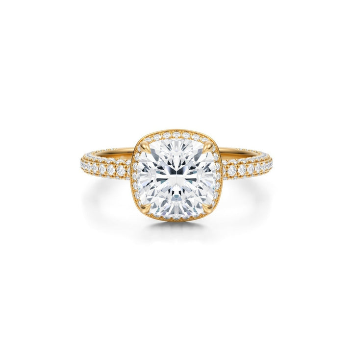 Cushion Knife Edge Halo With Trio Pave Ring