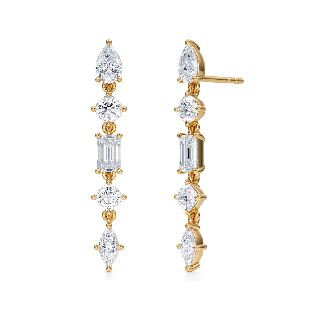 5 Graduated Multi Shape Diamond Dangle Earrings