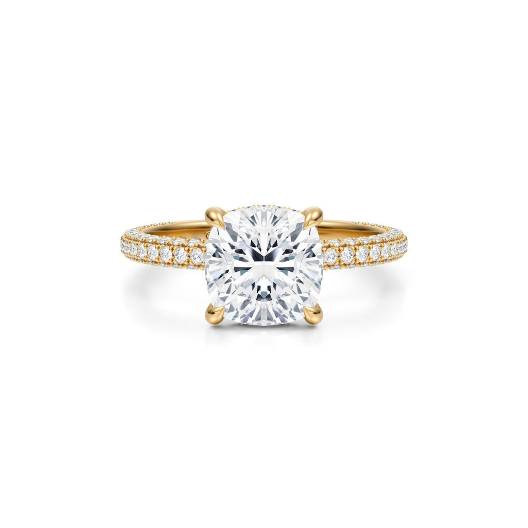 Cushion Hidden Halo With Trio Pave Ring