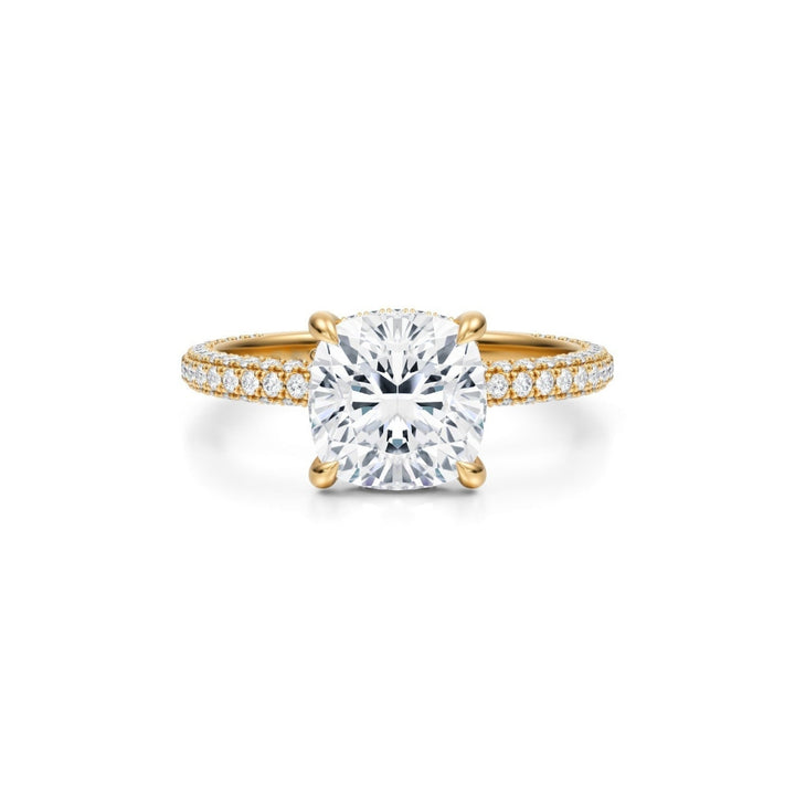 Cushion Hidden Halo With Trio Pave Ring