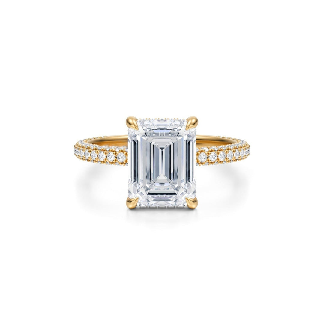 Emerald Hidden Halo With Trio Pave Ring