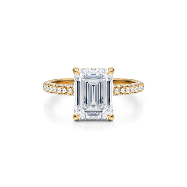 Emerald Hidden Halo With Trio Pave Ring