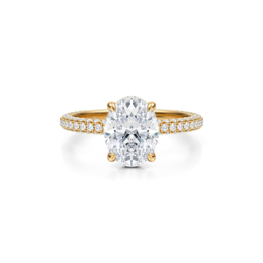 Oval Hidden Halo With Trio Pave Ring