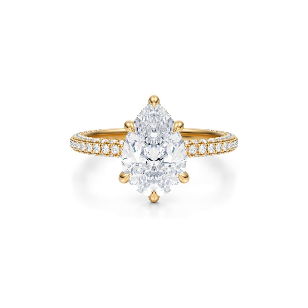 Pear Hidden Halo With Trio Pave Ring