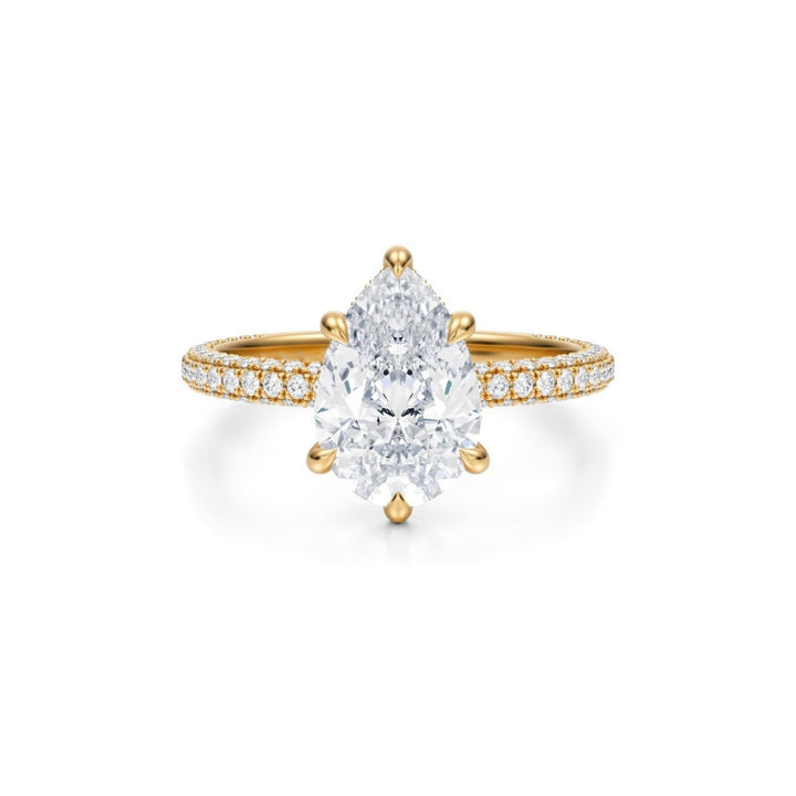 Pear Hidden Halo With Trio Pave Ring