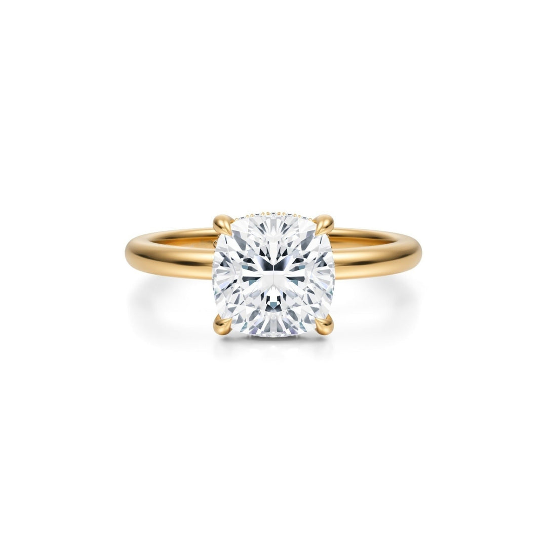 Cushion Solitaire Ring With Pave Basket