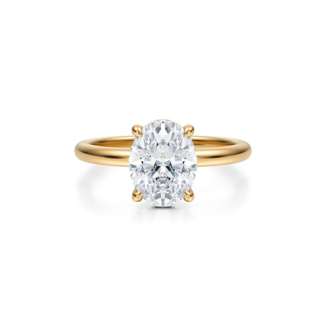 Oval Solitaire Ring With Pave Basket