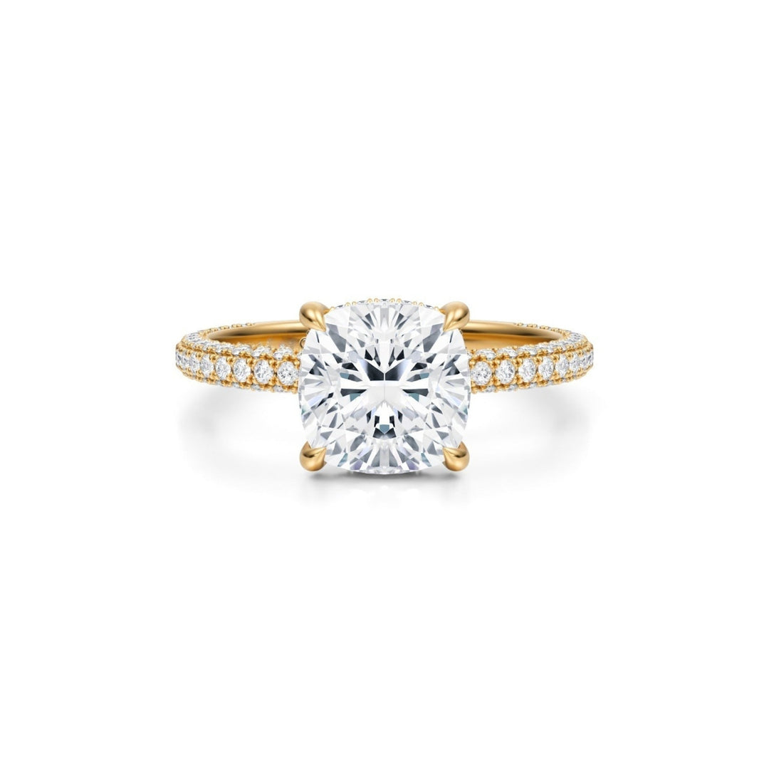 Cushion Pave Basket With Trio Pave Ring