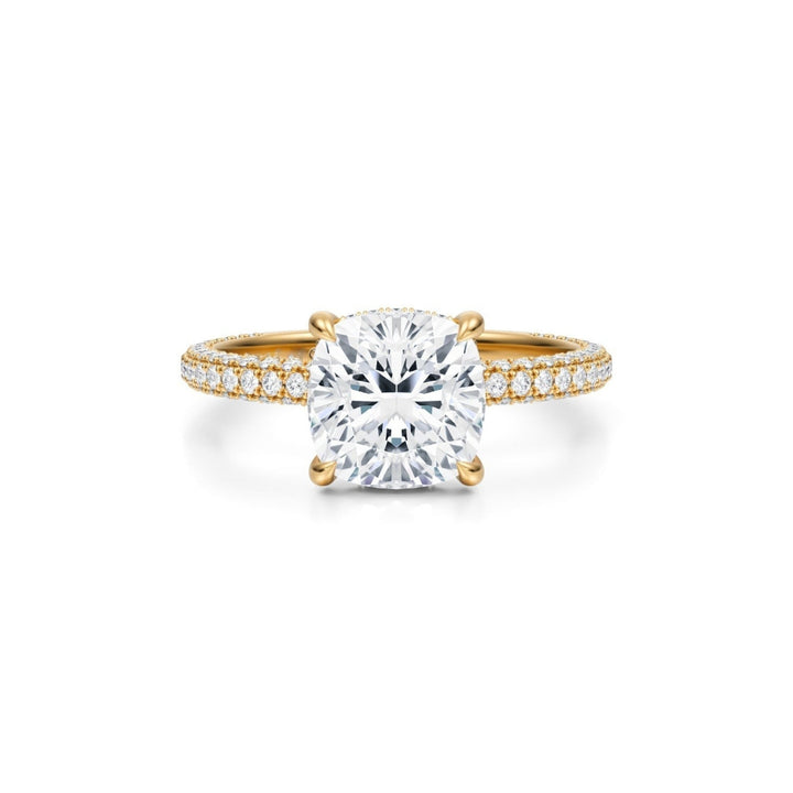Cushion Pave Basket With Trio Pave Ring