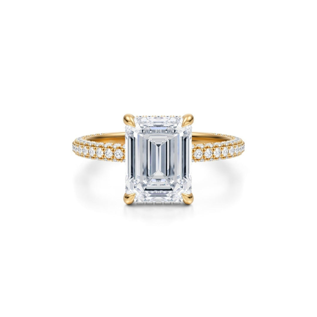 Emerald Pave Basket With Trio Pave Ring
