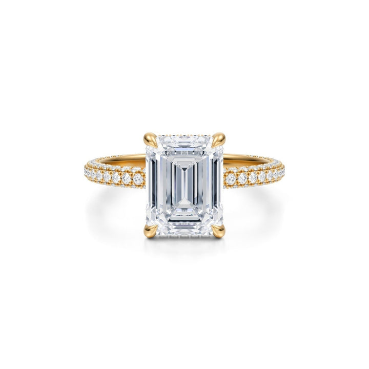 Emerald Pave Basket With Trio Pave Ring