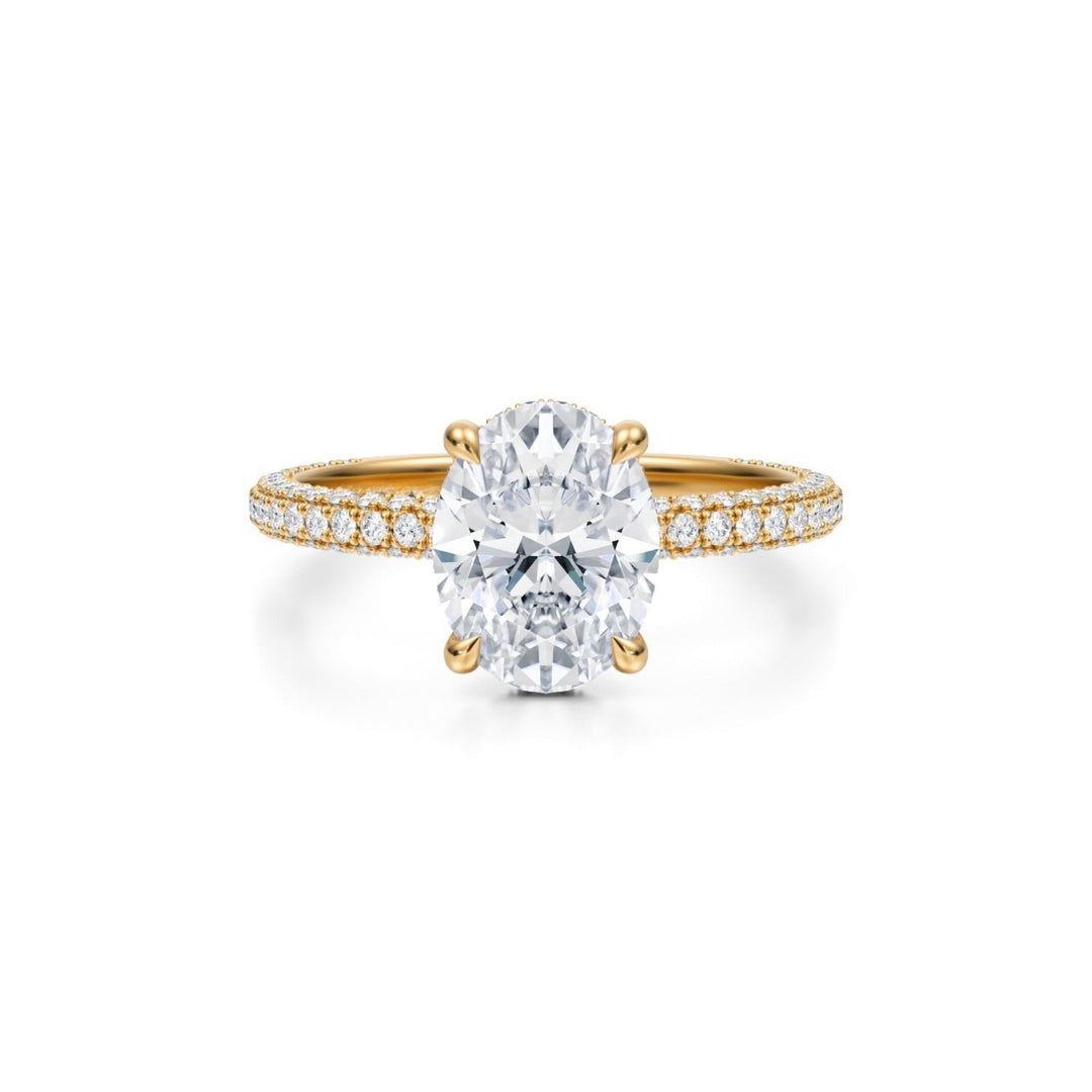 Oval Pave Basket With Trio Pave Ring
