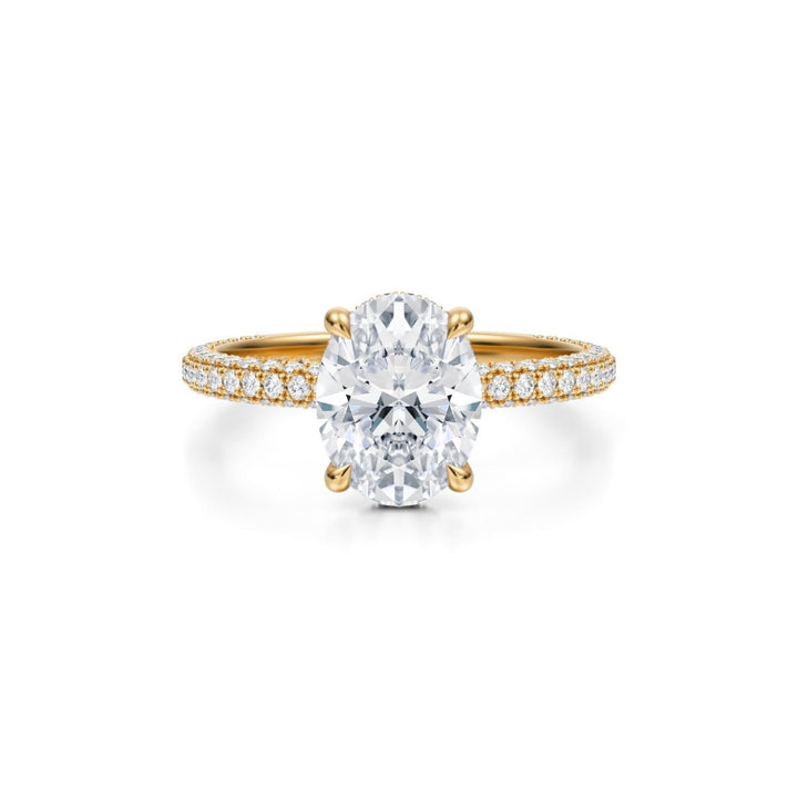 Oval Pave Basket With Trio Pave Ring