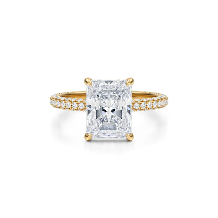 Radiant Hidden Halo With Three Row Pave Ring (18k Yellow Gold)