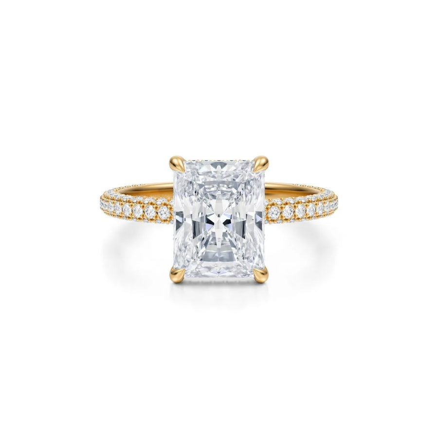Radiant Diamond Basket With Three Row Pave Ring (18k Yellow Gold)