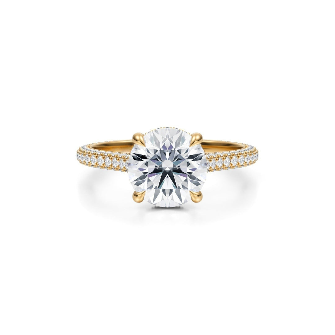 Round Trio Pave Cathedral Ring With Low Pave Basket