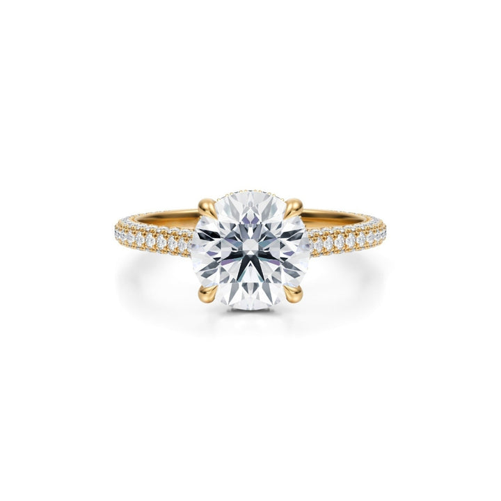Round Trio Pave Cathedral Ring With Low Pave Basket
