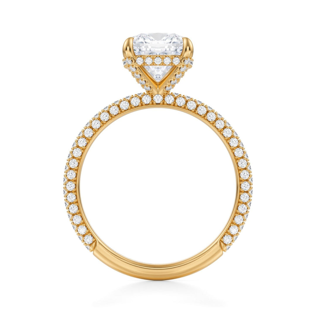 Cushion Pave Basket With Trio Pave Ring