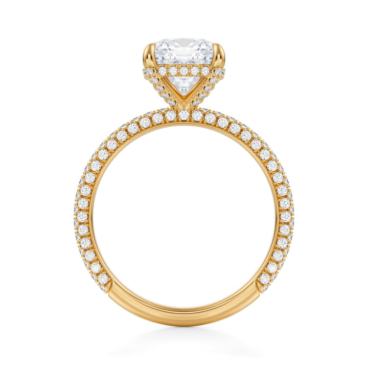 Cushion Pave Basket With Trio Pave Ring