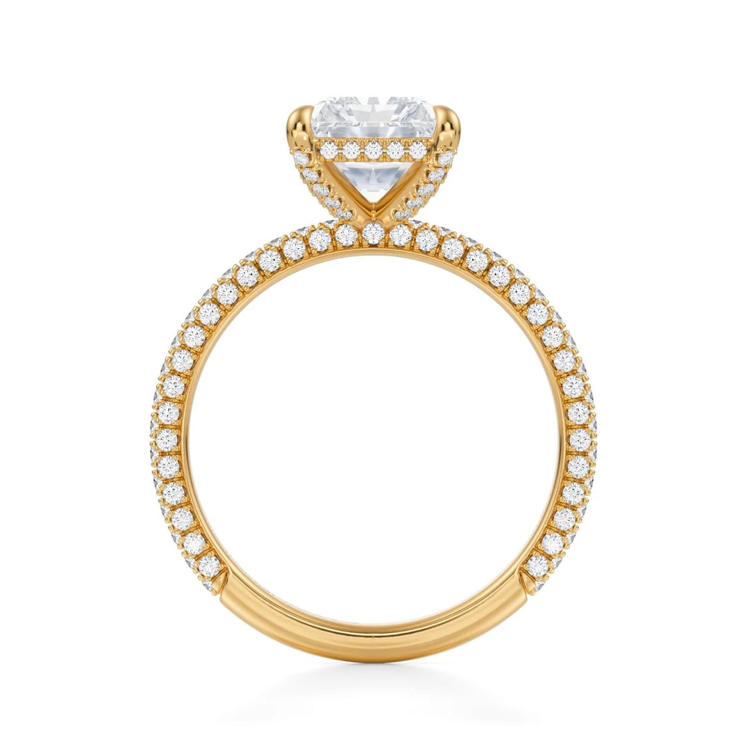 Radiant Hidden Halo With Three Row Pave Ring (18k Yellow Gold)