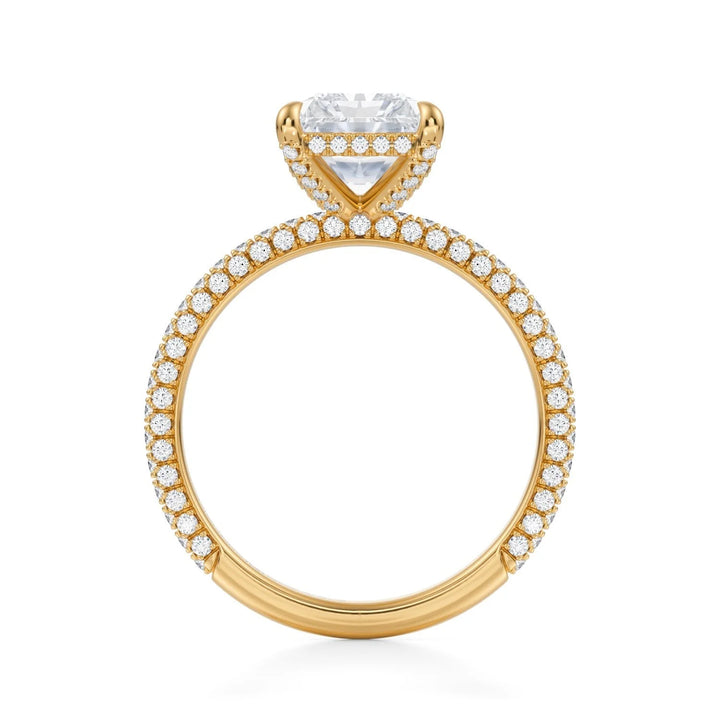 Radiant Hidden Halo With Three Row Pave Ring (18k Yellow Gold)