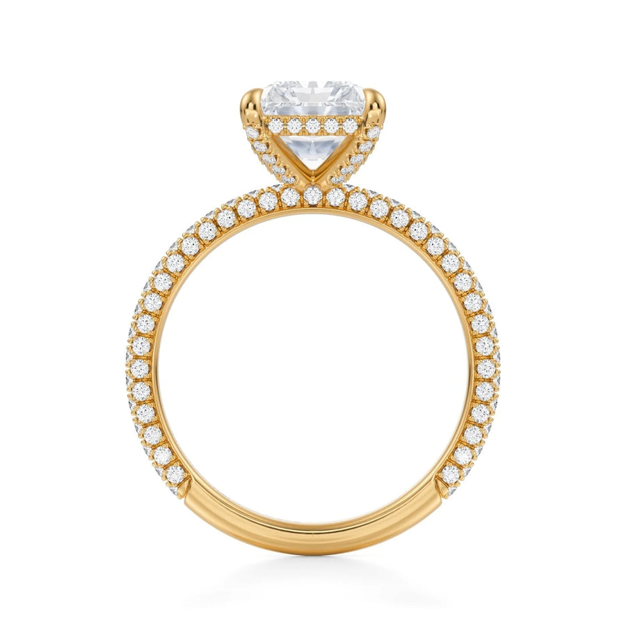 Radiant Diamond Basket With Three Row Pave Ring (18k Yellow Gold)