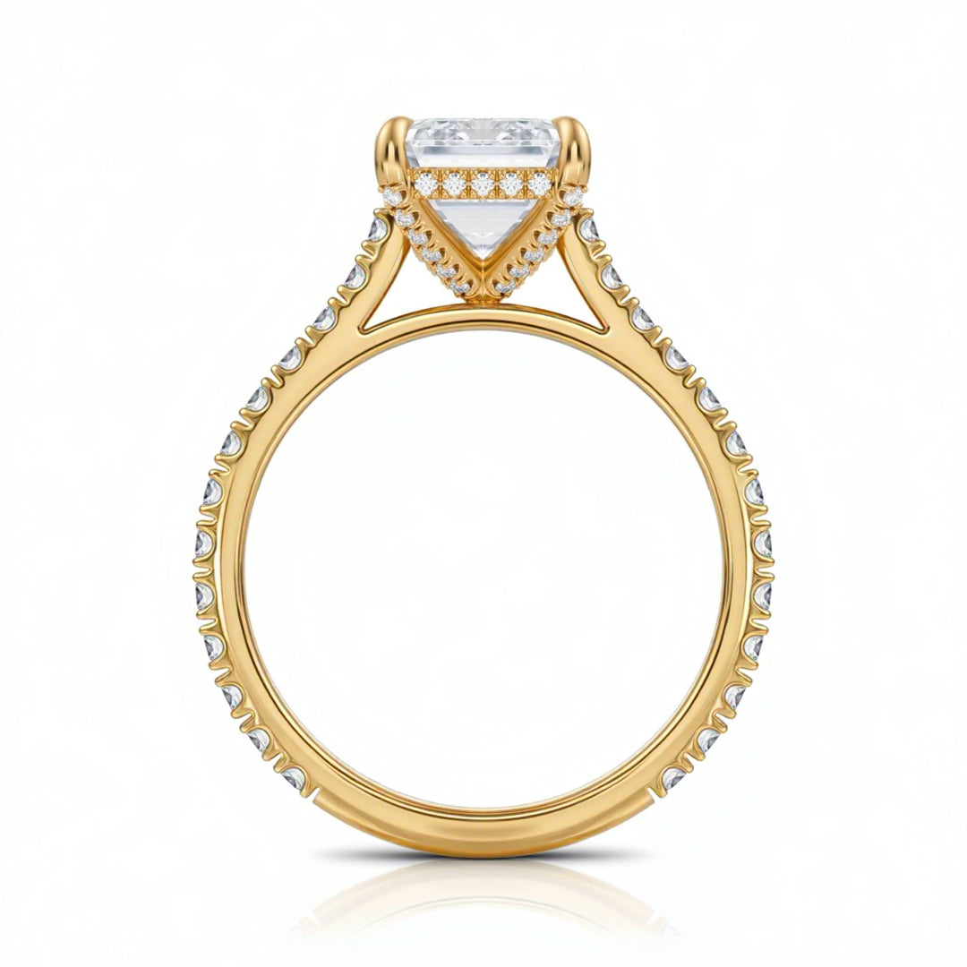 Emerald Pave Cathedral Ring With Diamond Basket