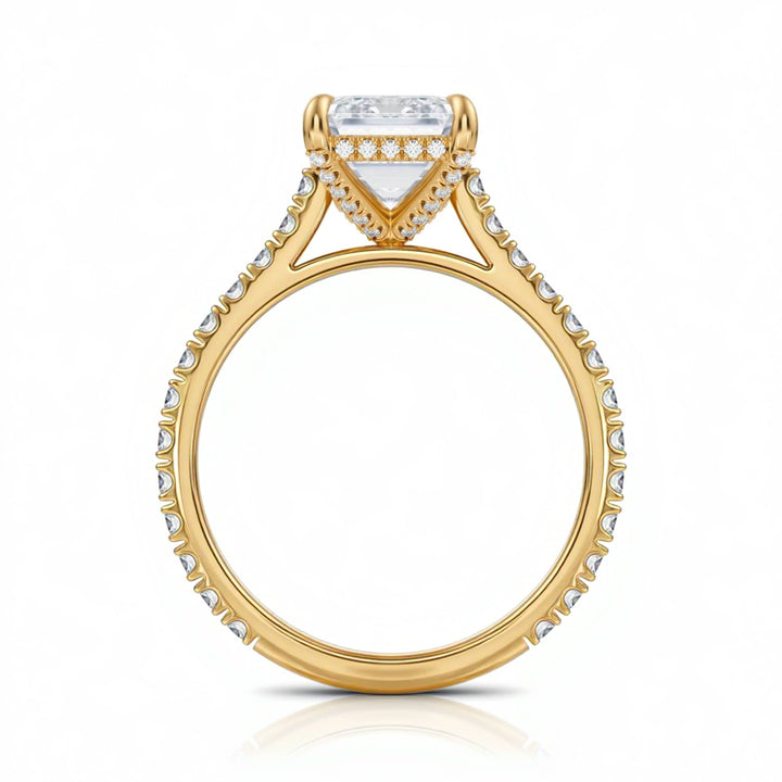 Emerald Pave Cathedral Ring With Diamond Basket
