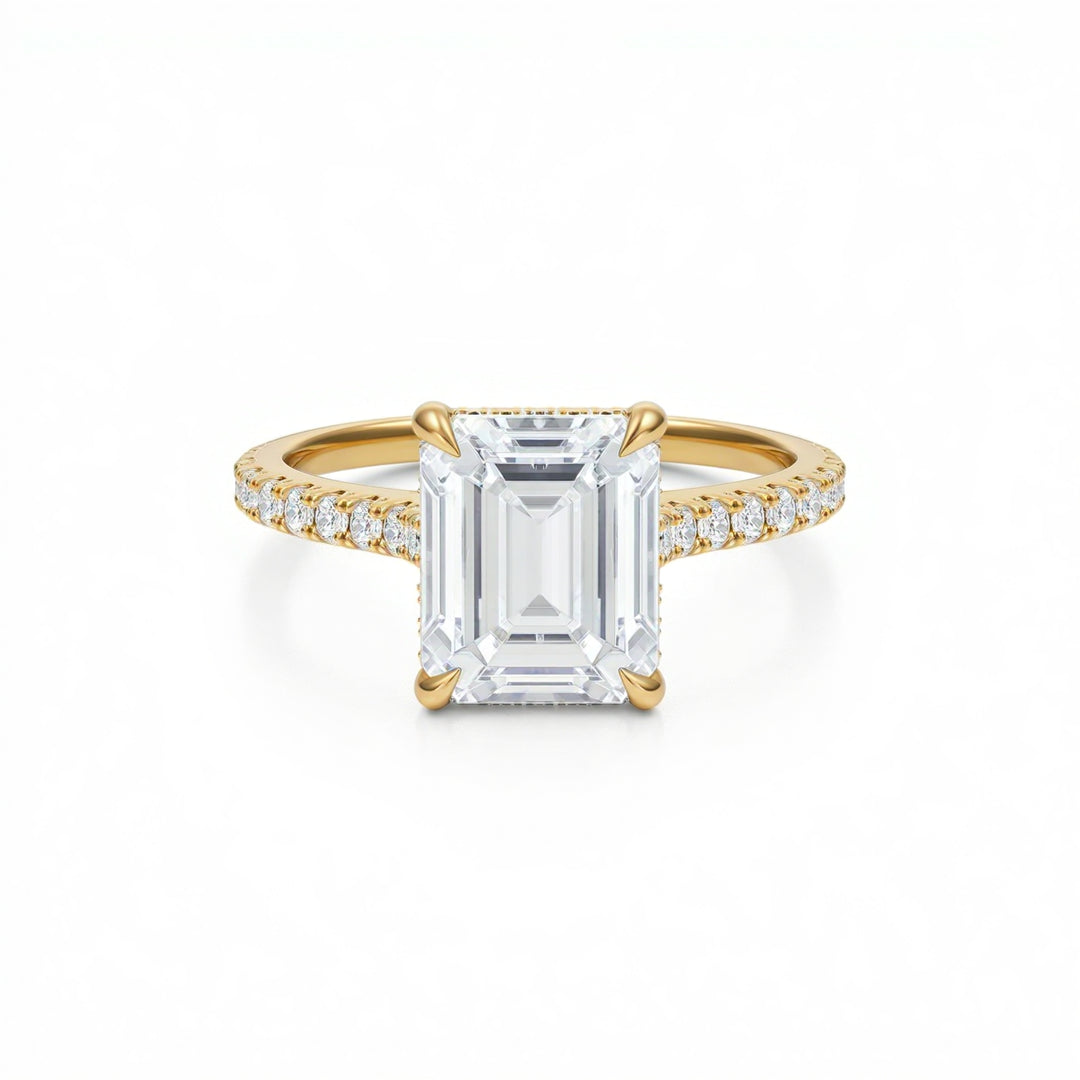 Emerald Pave Cathedral Ring With Diamond Basket