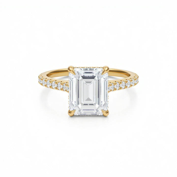 Emerald Pave Cathedral Ring With Diamond Basket