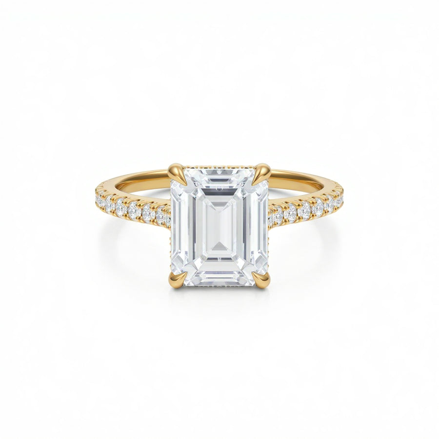 Emerald Pave Cathedral Ring With Diamond Basket