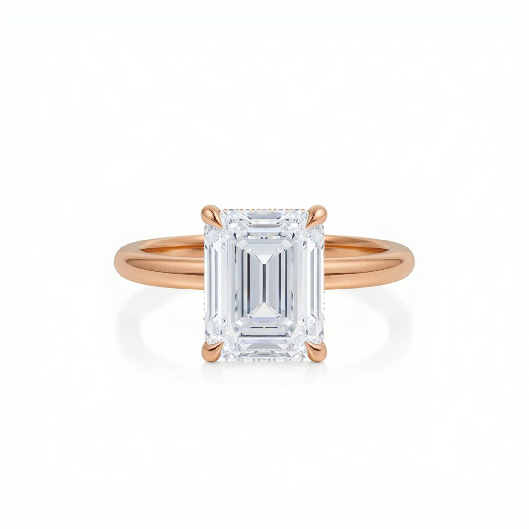 Emerald Solitaire Ring With Diamond Basket