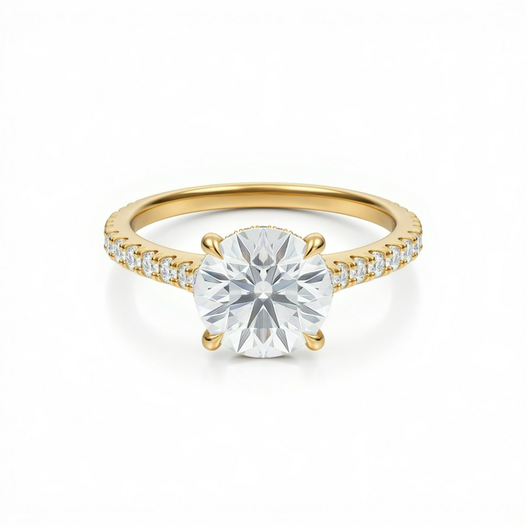 Round Pave Cathedral Ring With Diamond Basket
