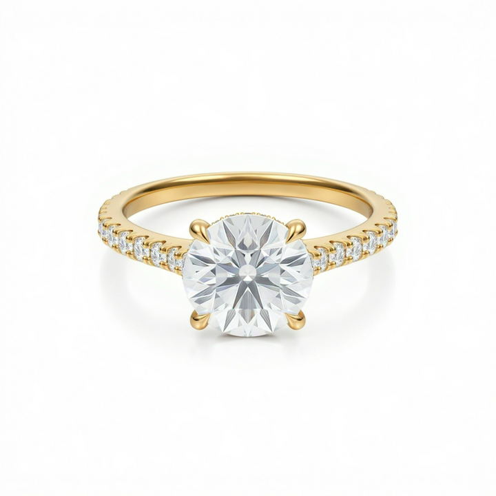 Round Pave Cathedral Ring With Diamond Basket
