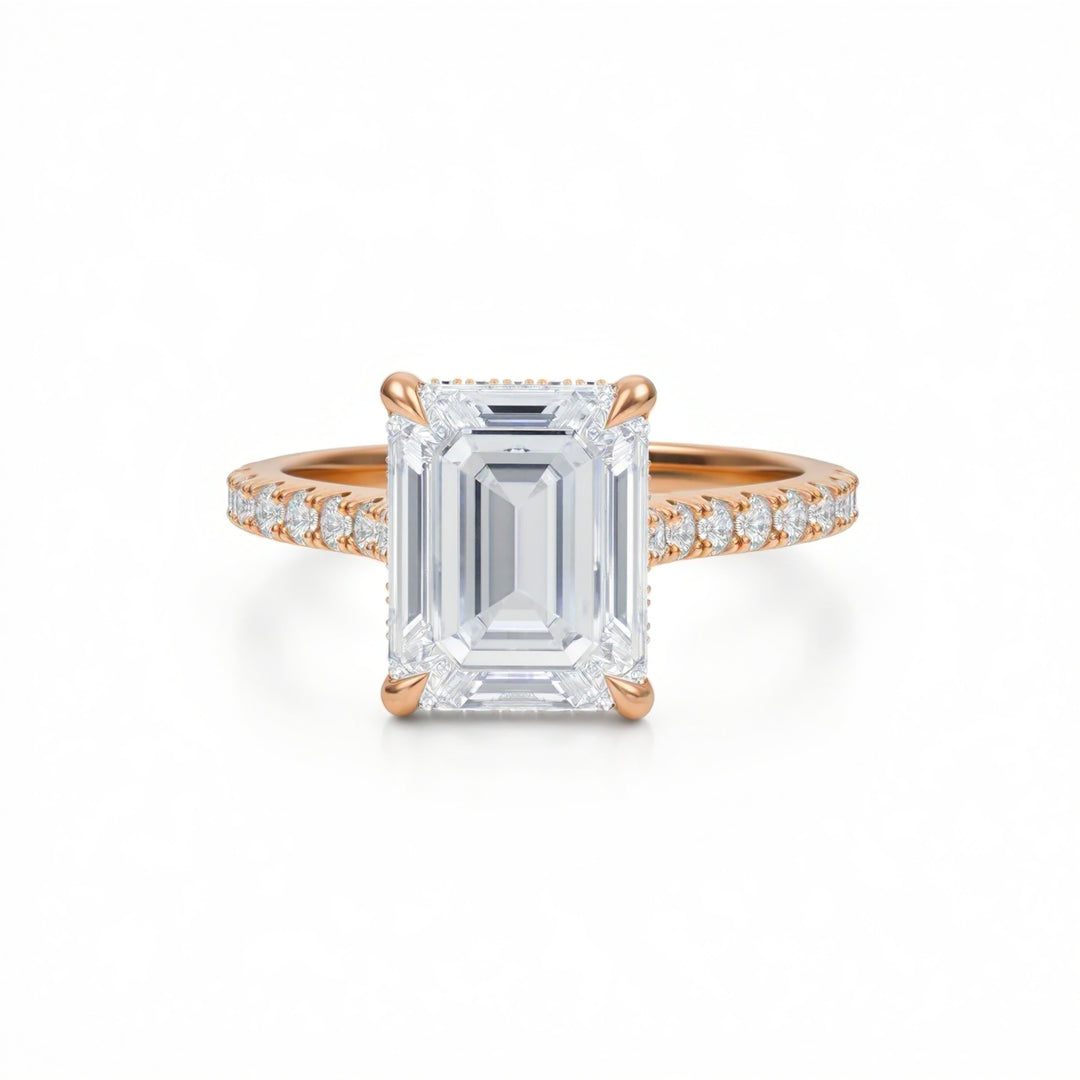 Emerald Pave Cathedral Ring With Diamond Basket