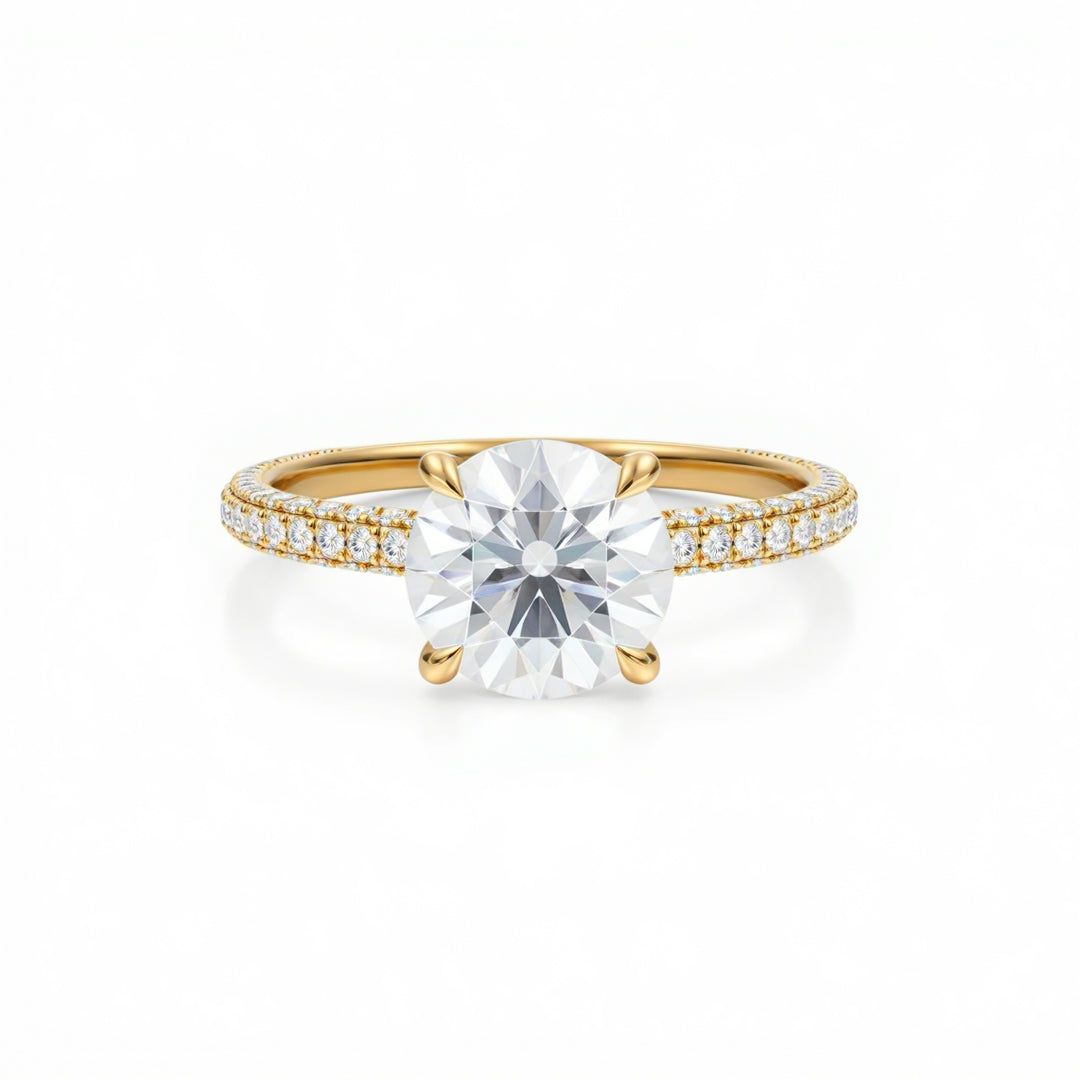 Round Three Row Pave Ring With Pave Prongs